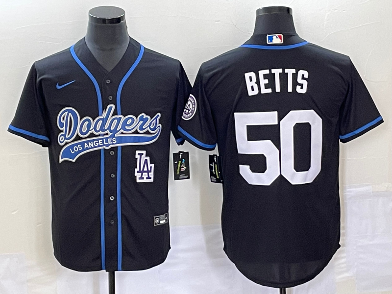 Men's Los Angeles Dodgers #50 Mookie Betts Black With Patch Cool Base Stitched Baseball Jersey Men's Los Angeles Dodgers #50 Mookie Betts Black With Patch Cool Base Stitched Baseball Jersey